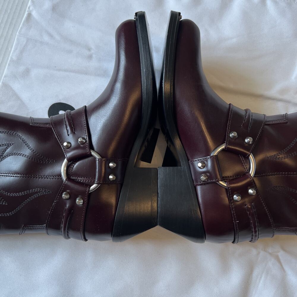 Sandro Sz 7 Burgundy Embroidered Leather Cowboy Boots NWB - Picture 8 of 15